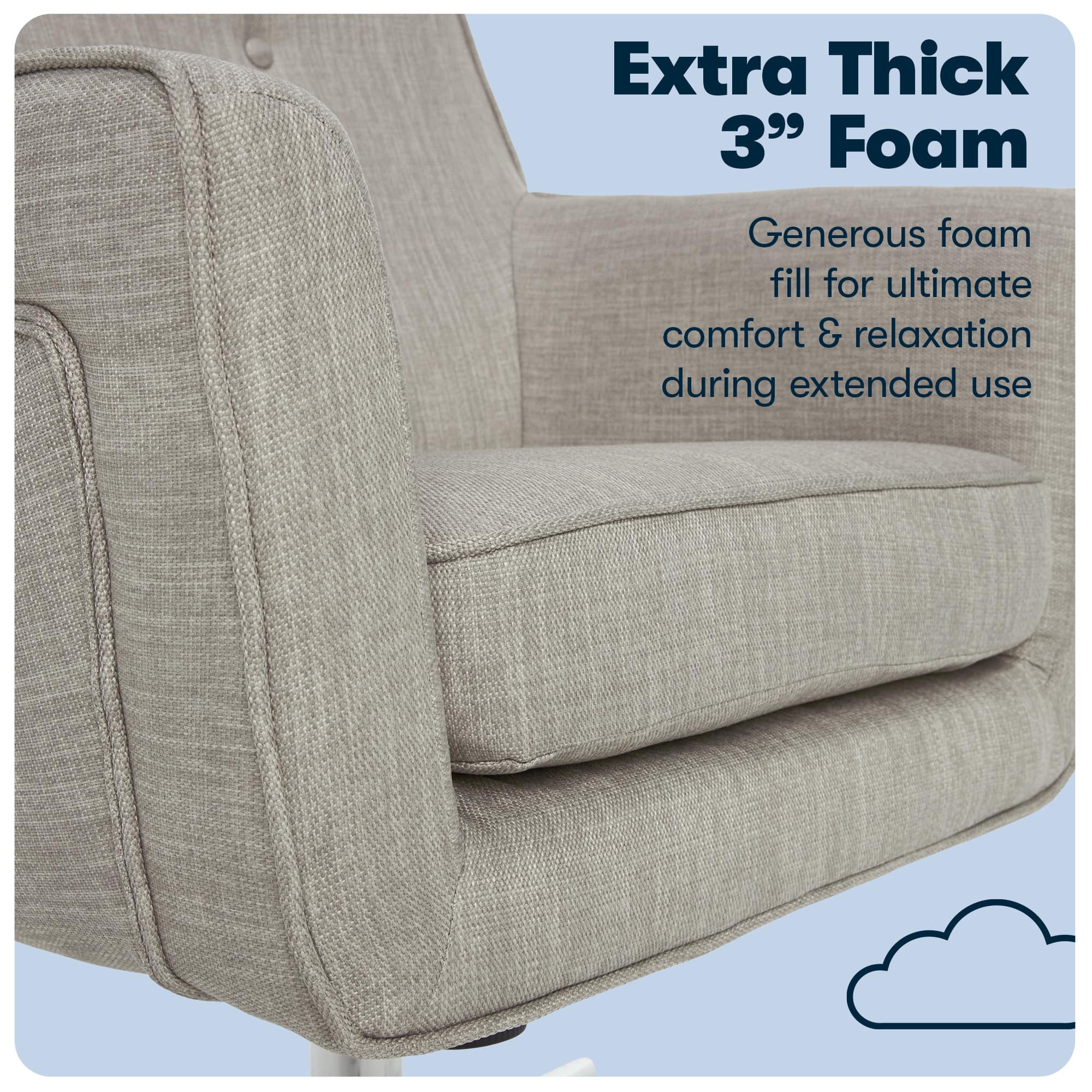 The image shows a large, comfortable chair with a generous amount of foam filling. The chair is designed to provide ultimate comfort and relaxation during extended use. The foam filling is approximately 3 inches thick, making it an ideal choice for those seeking a cozy and supportive seating option.