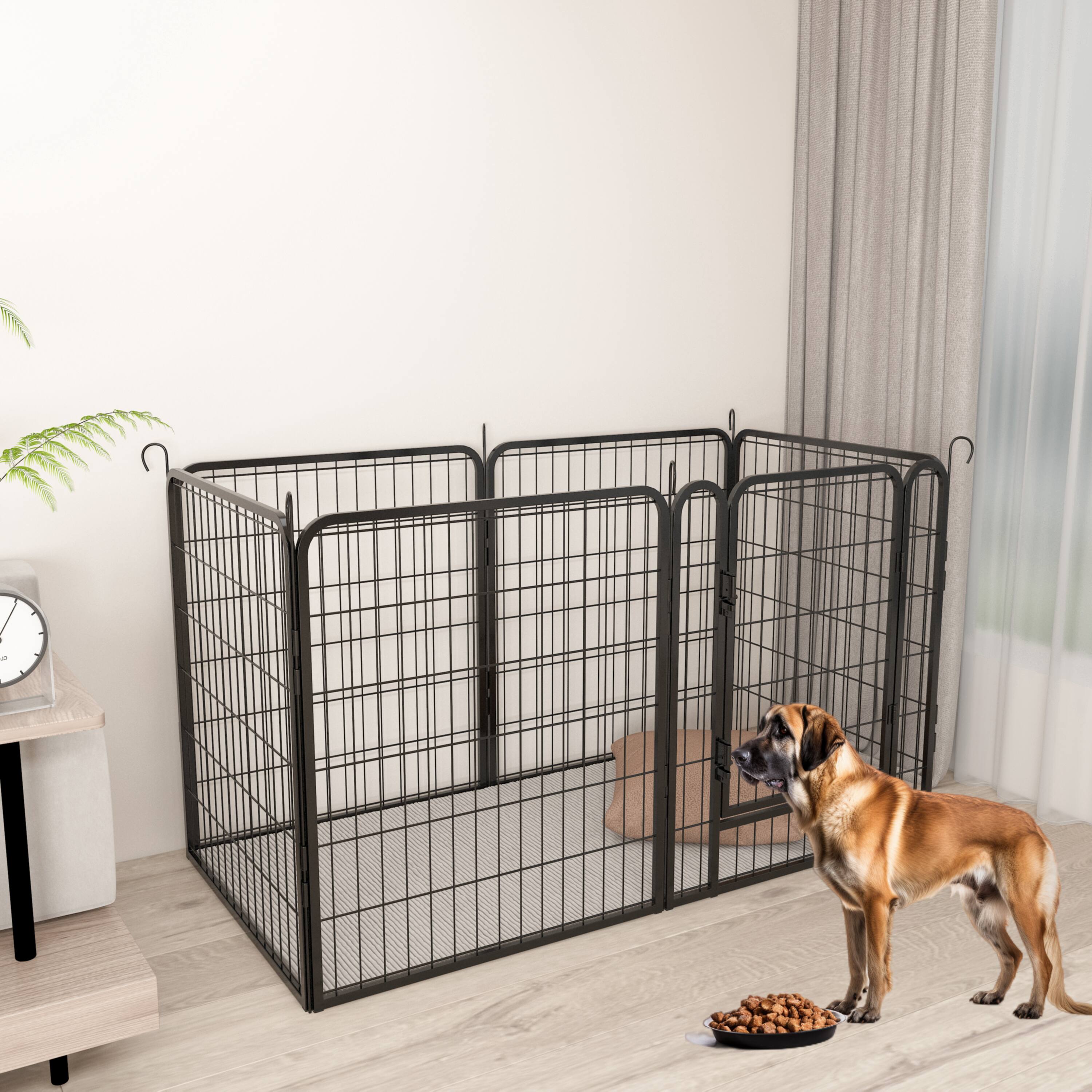 Left. Dexmalle - Dexmalle-31.7"H Dog Fence Pet Exercise Pen,6 Panels Heavy Duty Metal Playpen with door-Black.