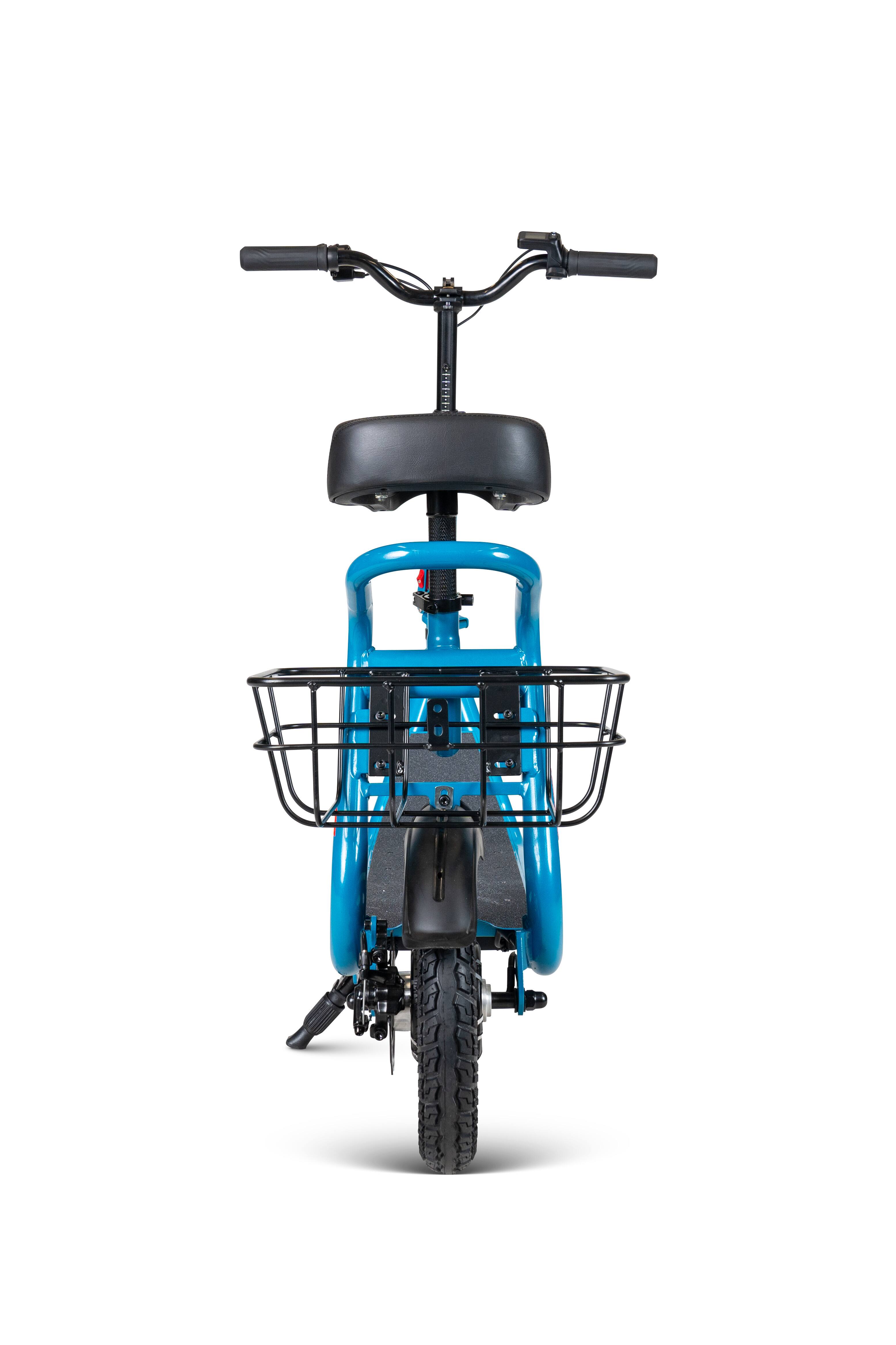 Back. Madd Gear - Electric Scooter with Seat & Basket for Adults & Teens – Long Range 18 Miles, 450W Motor, Foldable – Madd Gear Pendolare - BLUE.