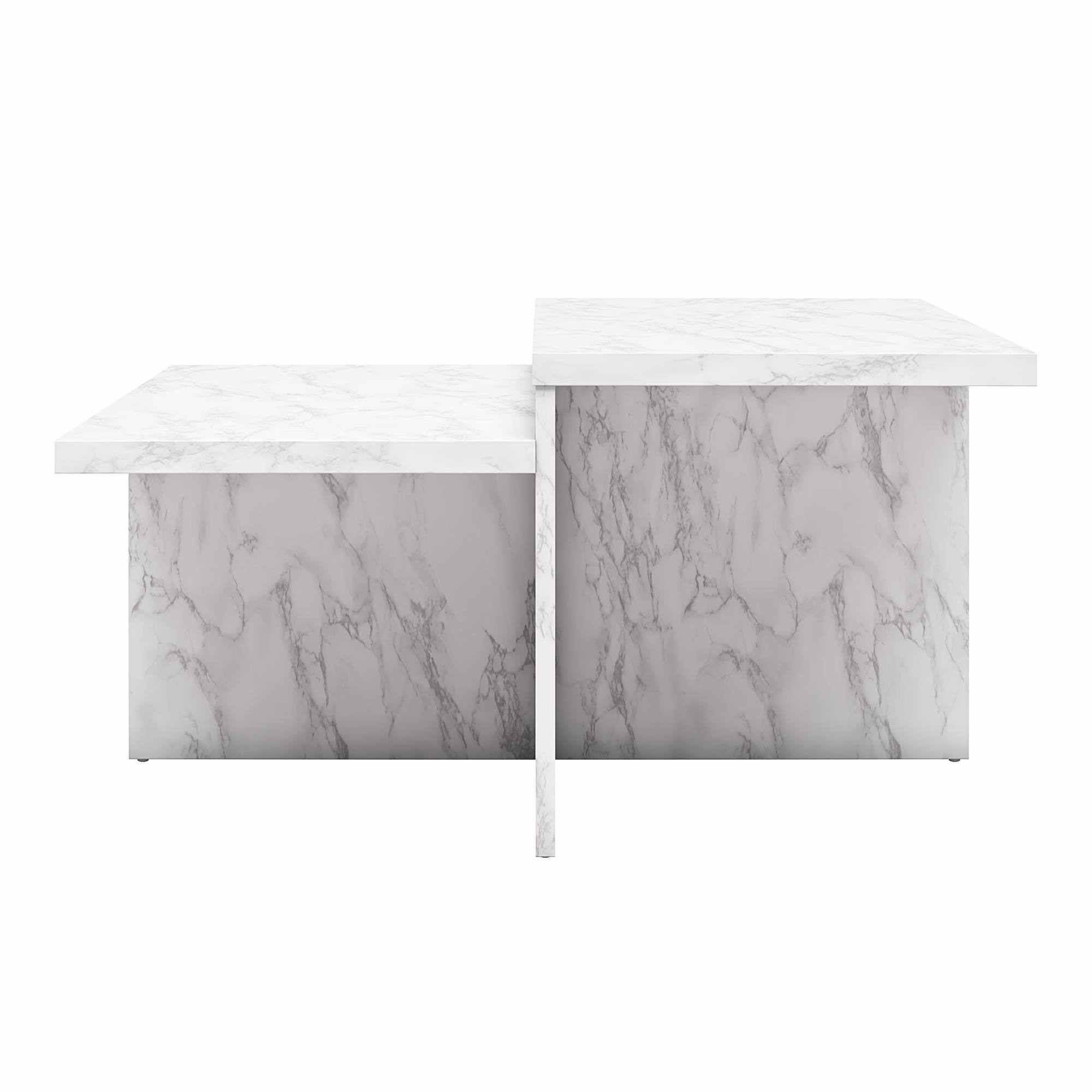 Alt View 4. Aukfa - Two-Tiered Coffee Table - White Faux Marble, Engineered Wood, 20lb per Tier, 35.5"W x 35.3"D - White.