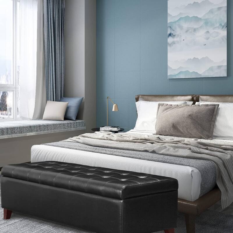 Alt View 3. Lumina Wise - Black Bonded Leather Ottoman Storage Bench - Black.