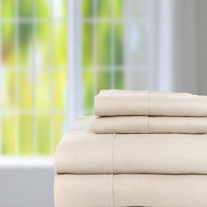 Front. Knightsbridge - Knightsbridge 600 Thread Count Jacquard Herringbone Sheet - 4 Piece Set - Queen, Ash - Ash.