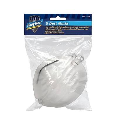 NO 13259 BodyGear 5 Dust Masks BAPSTY

- For relief from irritating effects of lenk maisance dets
- Effective against pollen, common household dust, or grass and particles
- Adjustable metal nose clip