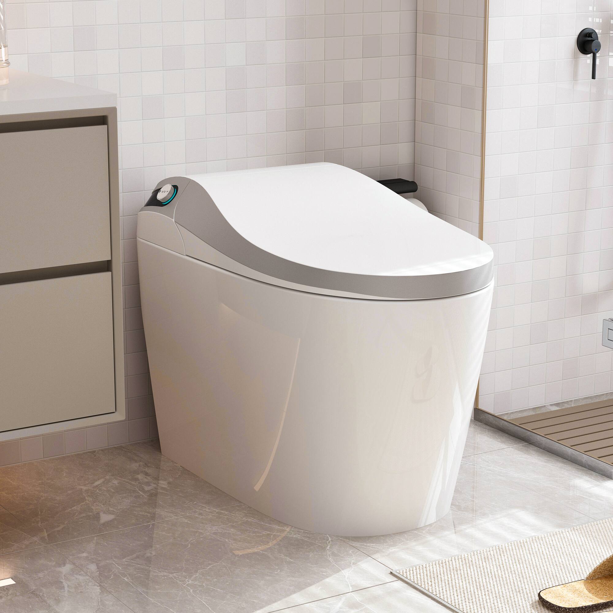 Front. Famapy - Smart Bidet Toilet with Heated Seat, 110V One-Piece Toilet with Auto Flush, Warm Air Dryer & 305mm Rough-In - White.