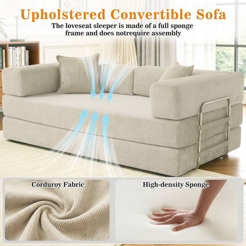 Upholstered Convertible Sofa  
The loveseat sleeper is made of a full sponge frame and does not require assembly.

Corduroy Fabric  
High-density Sponge
