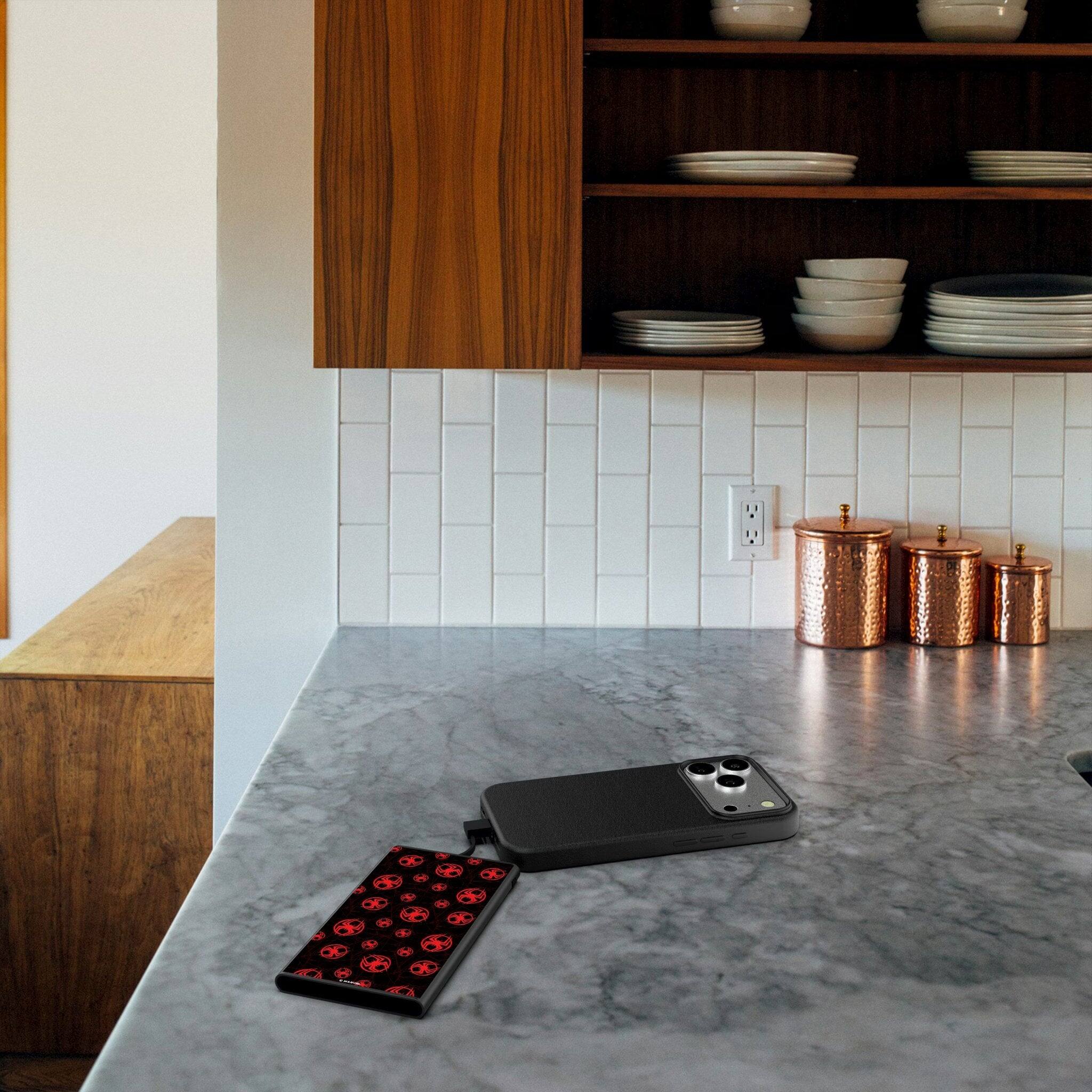 Back. Keyscaper - Marvel Pattern 5000mAh Flat Powerbank - Miles Morales.