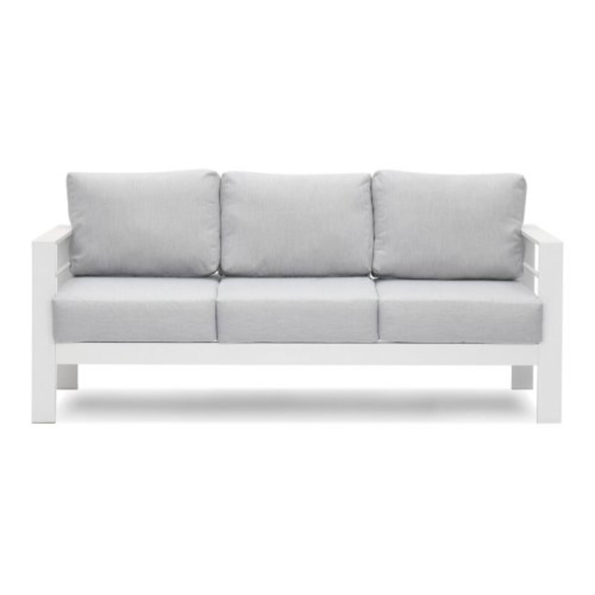 Alt View 4. Mondawe - 73" 3 Seat Outdoor Aluminum Patio Sofa with Cushions - White+Gray.