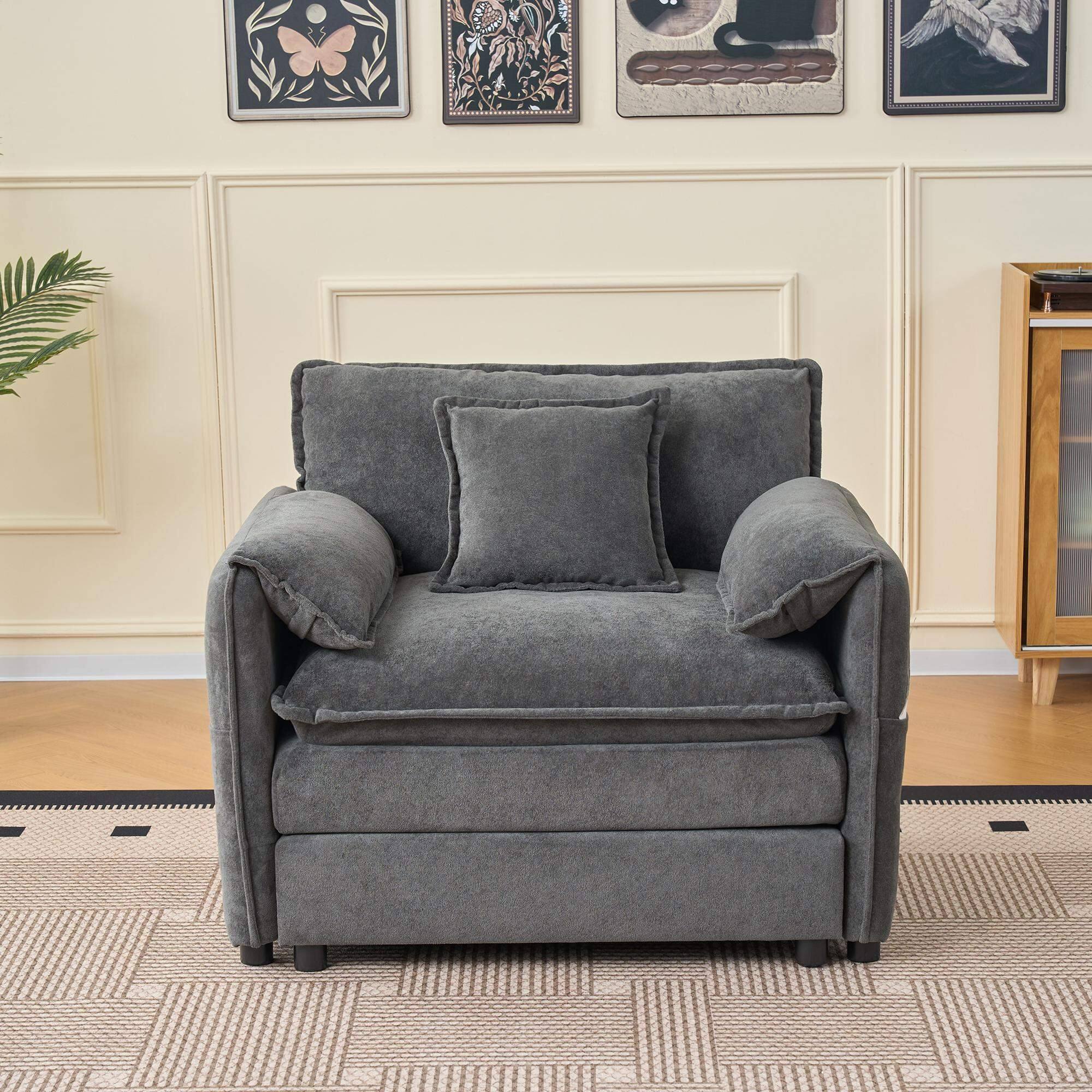 Front. Roomtec - Oversized 41.73 inch Sofa Chair Modern Upholstered Armchair with 1 Toss Pillow Modular Sectional Sofa for Living Room - Grey.