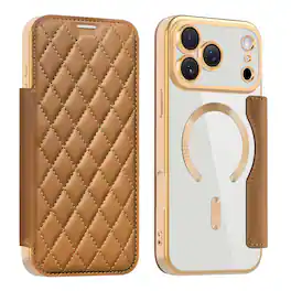 Dteck - Leather Wallet Case for Apple iPhone 17 Pro Max Built-in Lens Protector Shockproof RFID Card Slot Magnetic Cover - Brown