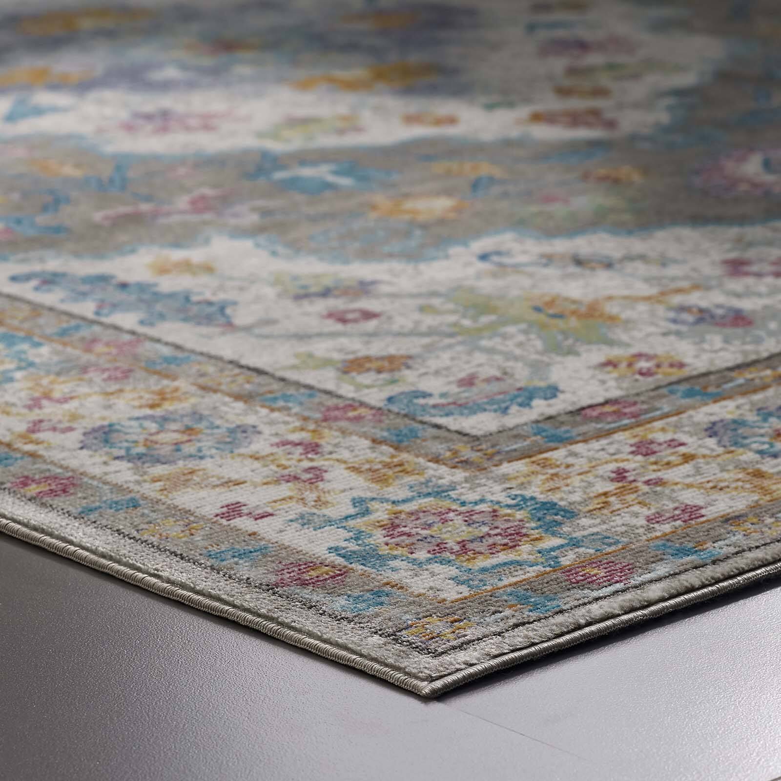 Back. Modway - Success Anisah Distressed Floral Vintage Medallion Area Rug - Gray Ivory Yellow Orange.