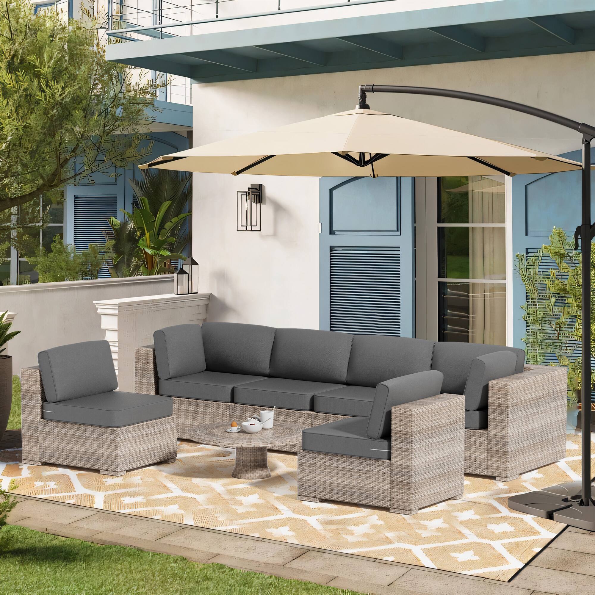 Angle. RYHNUYNE - 14-Piece Outdoor Patio Sofa Cushions, Dark Gray Seat Cushion with Zipper, Water-Resistant Patio Furniture Cushion - Dark gray.