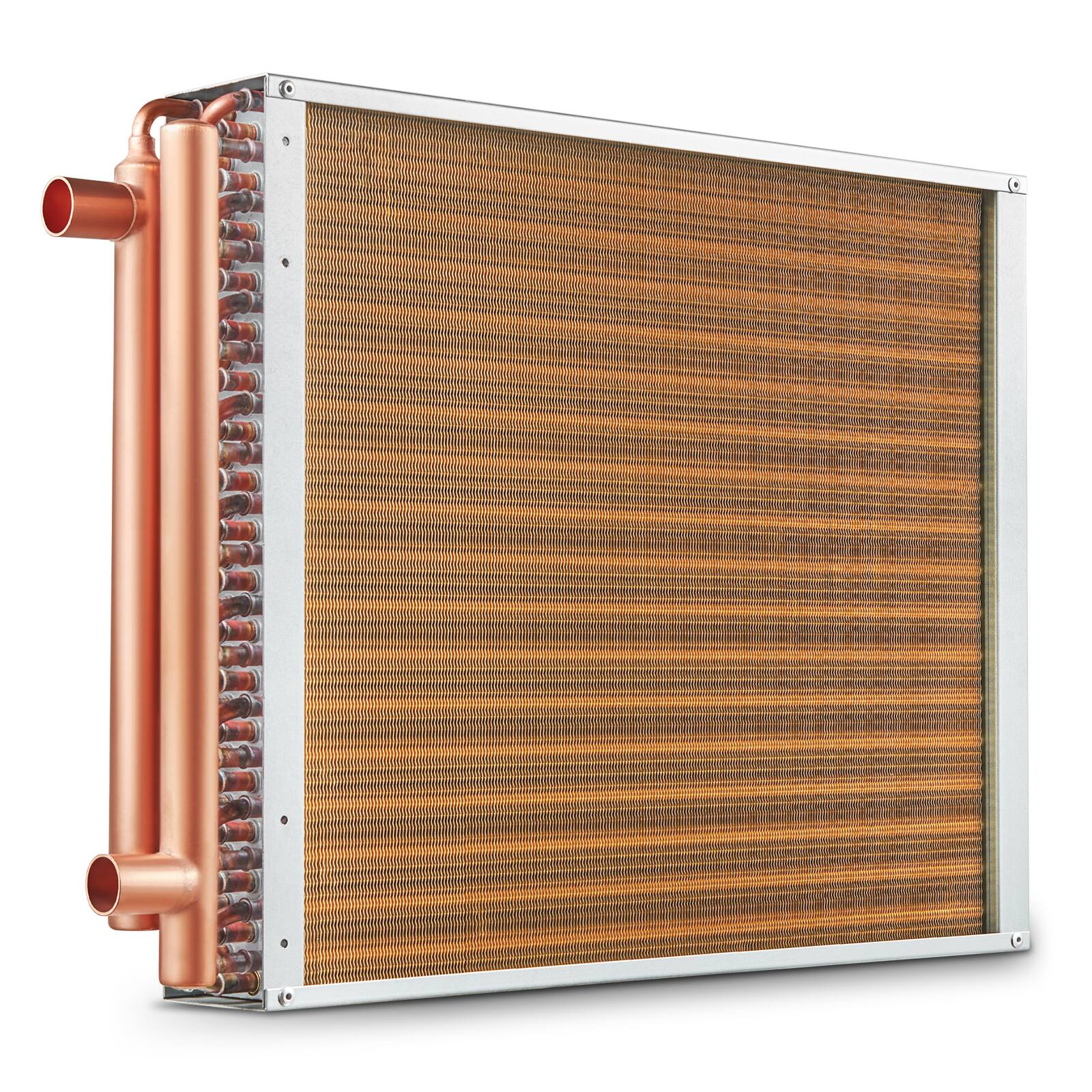Front. VEVOR - Heat Exchanger Water to Air, 18"x 20" with 3-Row 3/8" Copper Ports, 242 Aluminum Fins Heat Exchanger for Outdoor Wood - Gold.