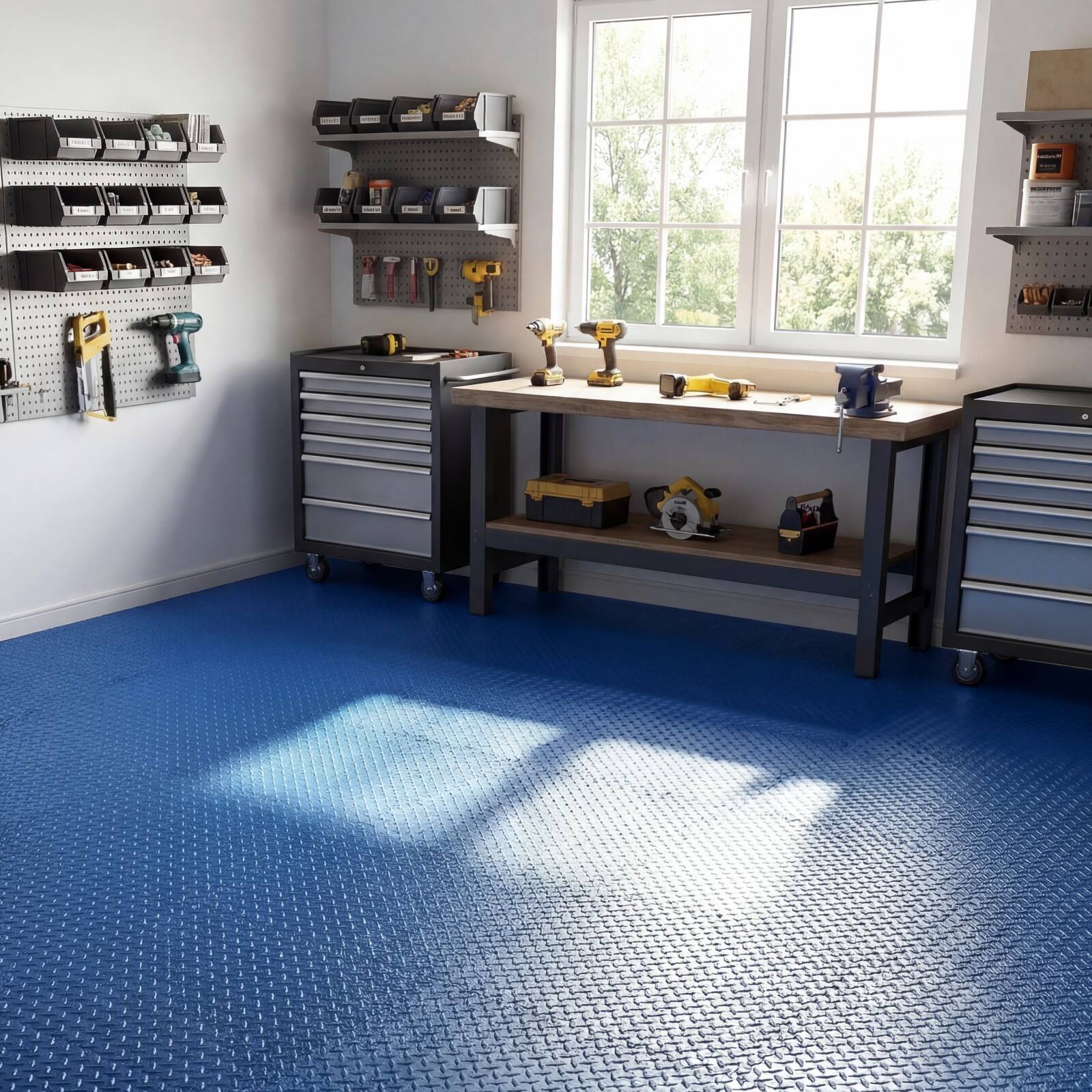 Alt View 4. Costway - Costway 12 Tiles 25" x 25" Puzzle Exercise Mat with Borders for Home Gym Playroom 51.5 sq.ft - Blue.