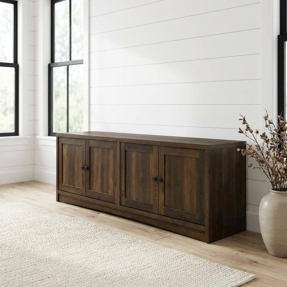 Alt View 1. FurniFact - TV stand, 4 doors, engineered wood construction, transitional style - White.