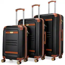 19v69 ITALIA - Vintage 3 Piece Expandable Retro Spinner Luggage Set - Black
