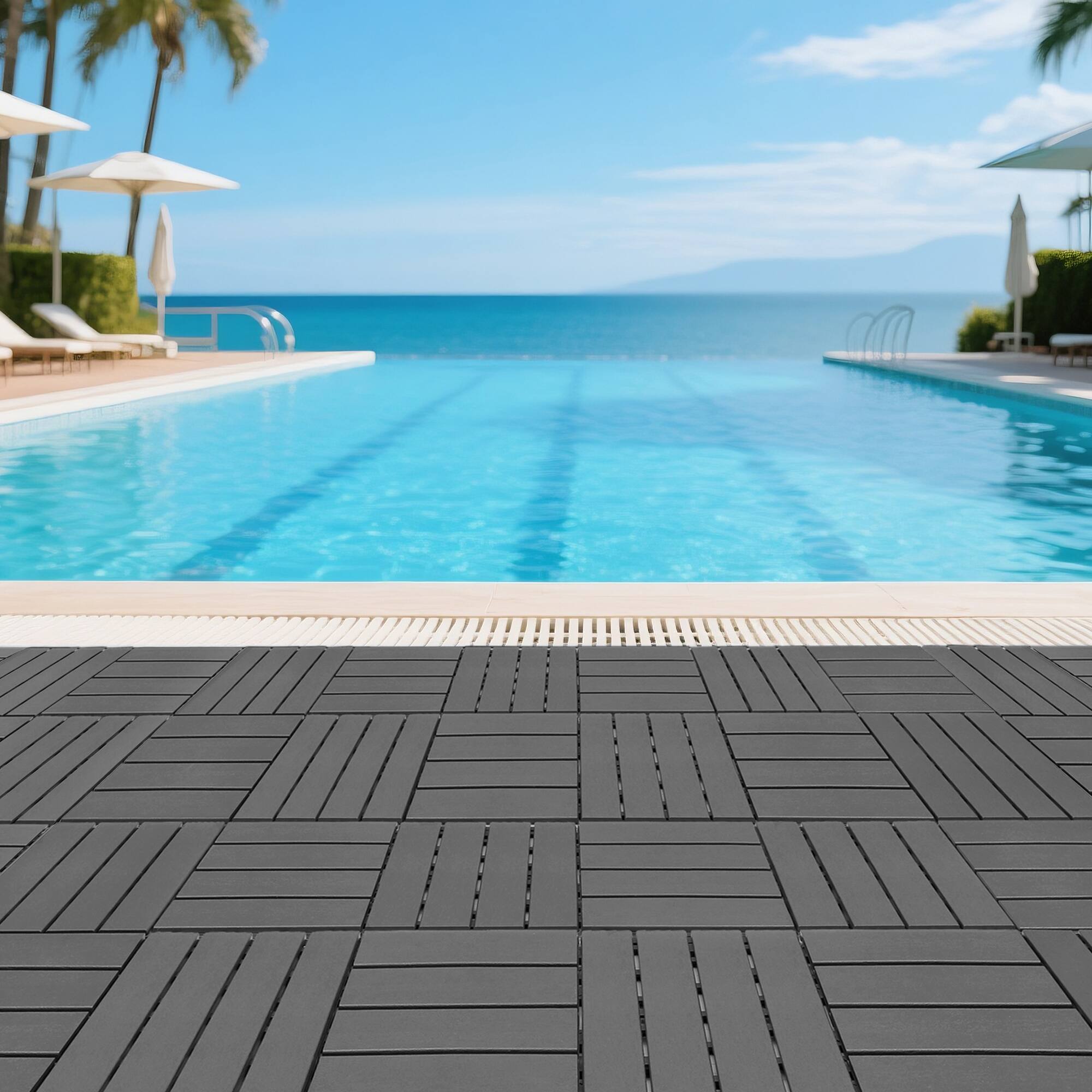 Left. Mondawe - 44 packs 12 x 12 inches Plastic interlocking decking tiles - Dark Gray.