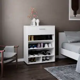 Loheer - 3-Tier Shoe Rack with Top Drawer MDF Wood - White