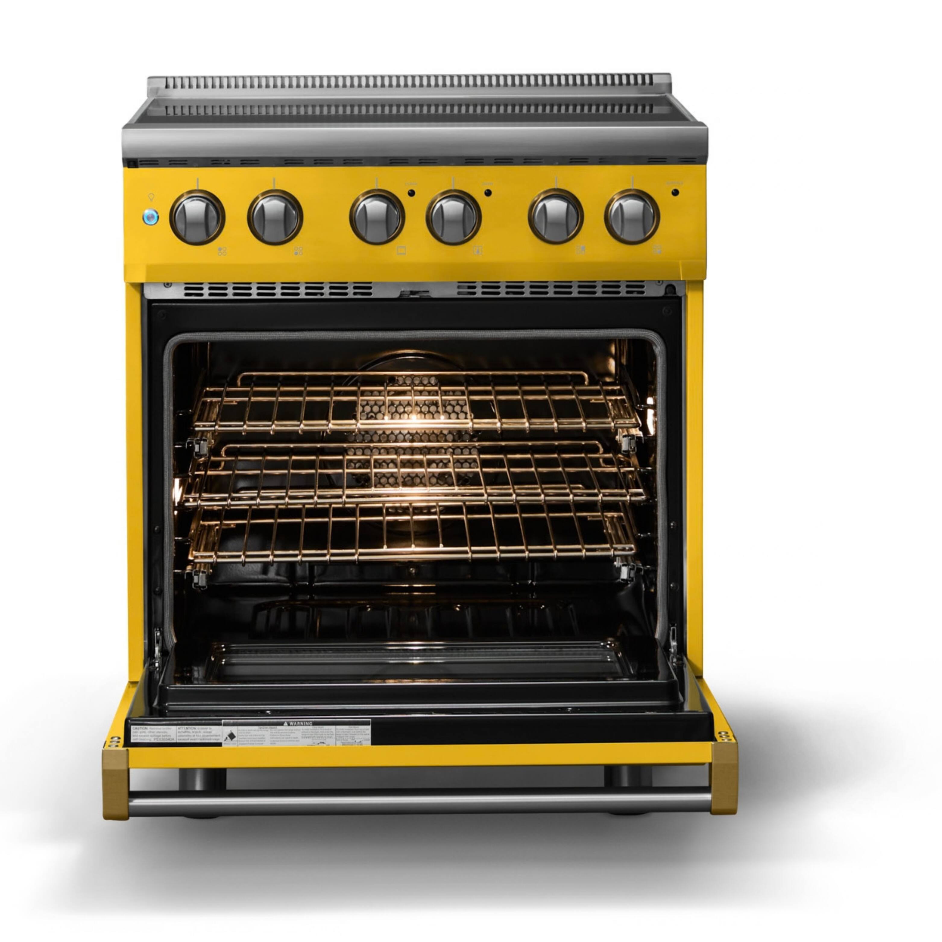 Alt View 2. Viking - 30"W. Pro5S 4.7 Cu. Ft. Freestanding 4 Element  Electric Convection Range - Daffodil/Brushed Brass - Daffodil.