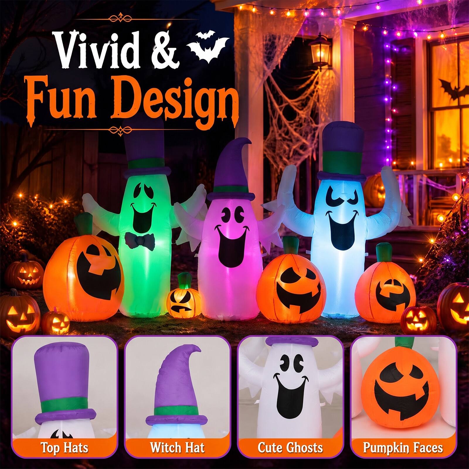 Vivid & Fun Design

0000 Hats Witch Hat Cute Ghosts Faces Top Pumpkin