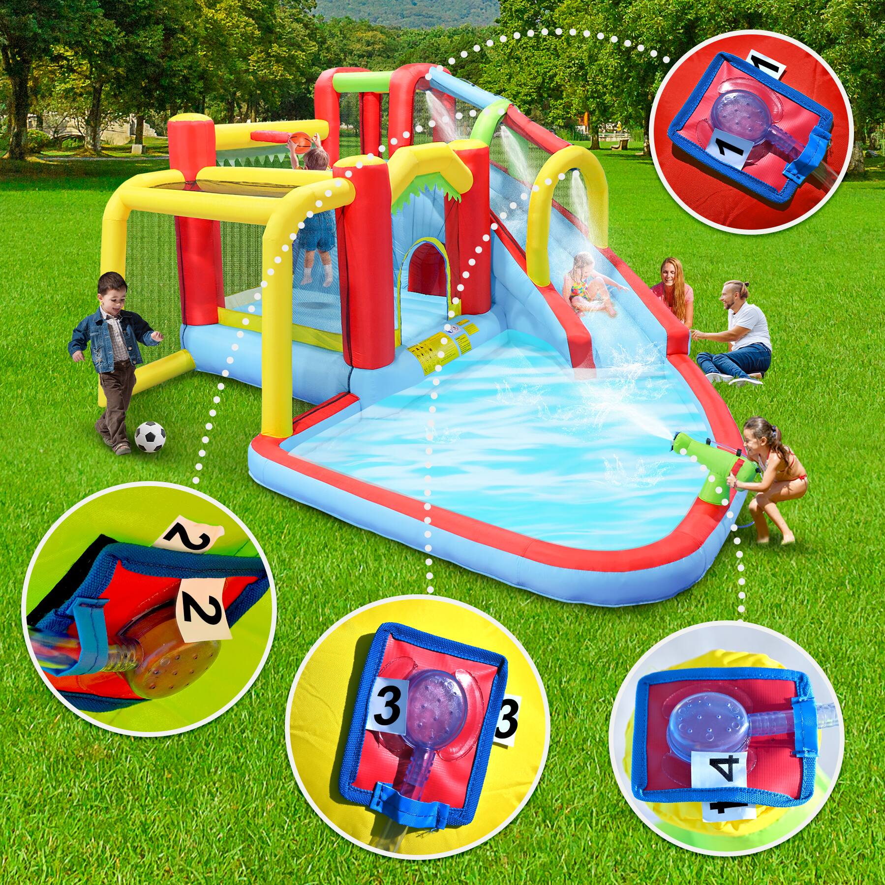 Alt View 6. Loheer - Loheer Inflatable Water Park Bounce House With Slide Splash Pool Climbing Wall Soccer Backyard Bouncer.