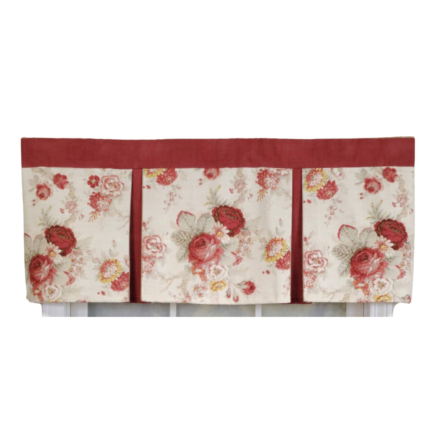 RLF Home - 3" Rod Pocket High Quality Fabric Norfolk Pleated Valance for Windows 50" x 16" - Red