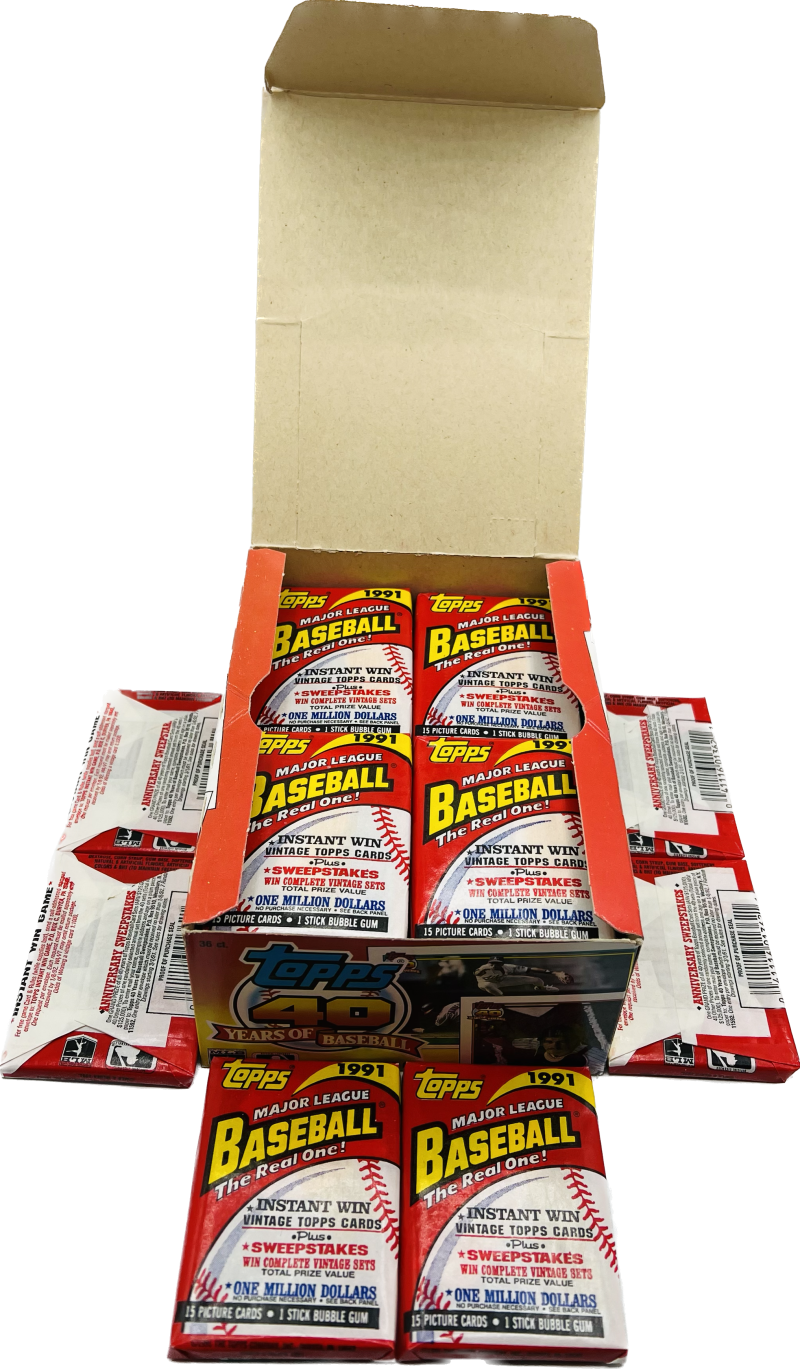 1991 Topps Major League Baseball  
The Real One!  
Instant Win  
Vintage Topps Cards  
Plus Sweepstakes  
Win Complete Vintage Sets  
Total Prize Value One Million Dollars  
15 Picture Cards + 1 Stick Bubble Gum  

1991 Topps Major League Baseball  
The Real One!  
Instant Win  
Vintage Topps Cards  
Plus Sweepstakes  
Win Complete Vintage Sets  
Total Prize Value One Million Dollars  
15 Picture Cards + 1 Stick Bubble Gum  

1991 Topps Major League Baseball  
The Real One!  
Instant Win  
Vintage Topps Cards  
Plus Sweepstakes  
Win Complete Vintage Sets  
Total Prize Value One Million Dollars  
15 Picture Cards + 1 Stick Bubble Gum  

1991 Topps Major League Baseball  
The Real One!  
Instant Win  
Vintage Topps Cards  
Plus Sweepstakes  
Win Complete Vintage Sets  
Total Prize Value One Million Dollars  
15 Picture Cards + 1 Stick Bubble Gum  

1991 Topps Major League Baseball  
The Real One!  
Instant Win  
Vintage Topps Cards  
Plus Sweepstakes  
Win Complete Vintage Sets  
Total Prize Value One Million Dollars  
15 Picture Cards + 1 Stick Bubble Gum  

1991 Topps