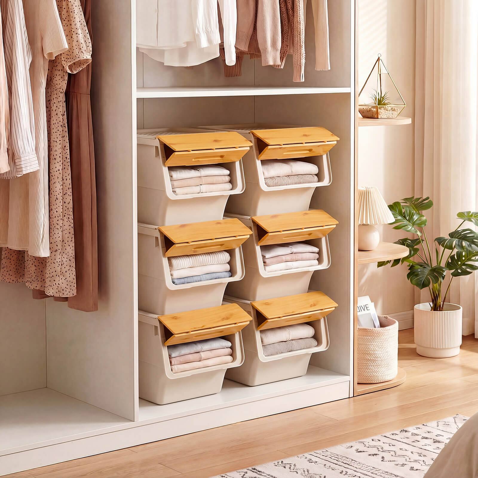 Alt View 4. Costway - Costway 3 PCS Storage Bins on Wheels with Stay-Open Lid for Kitchen Bedroom Laundry Closet - White + Natural.