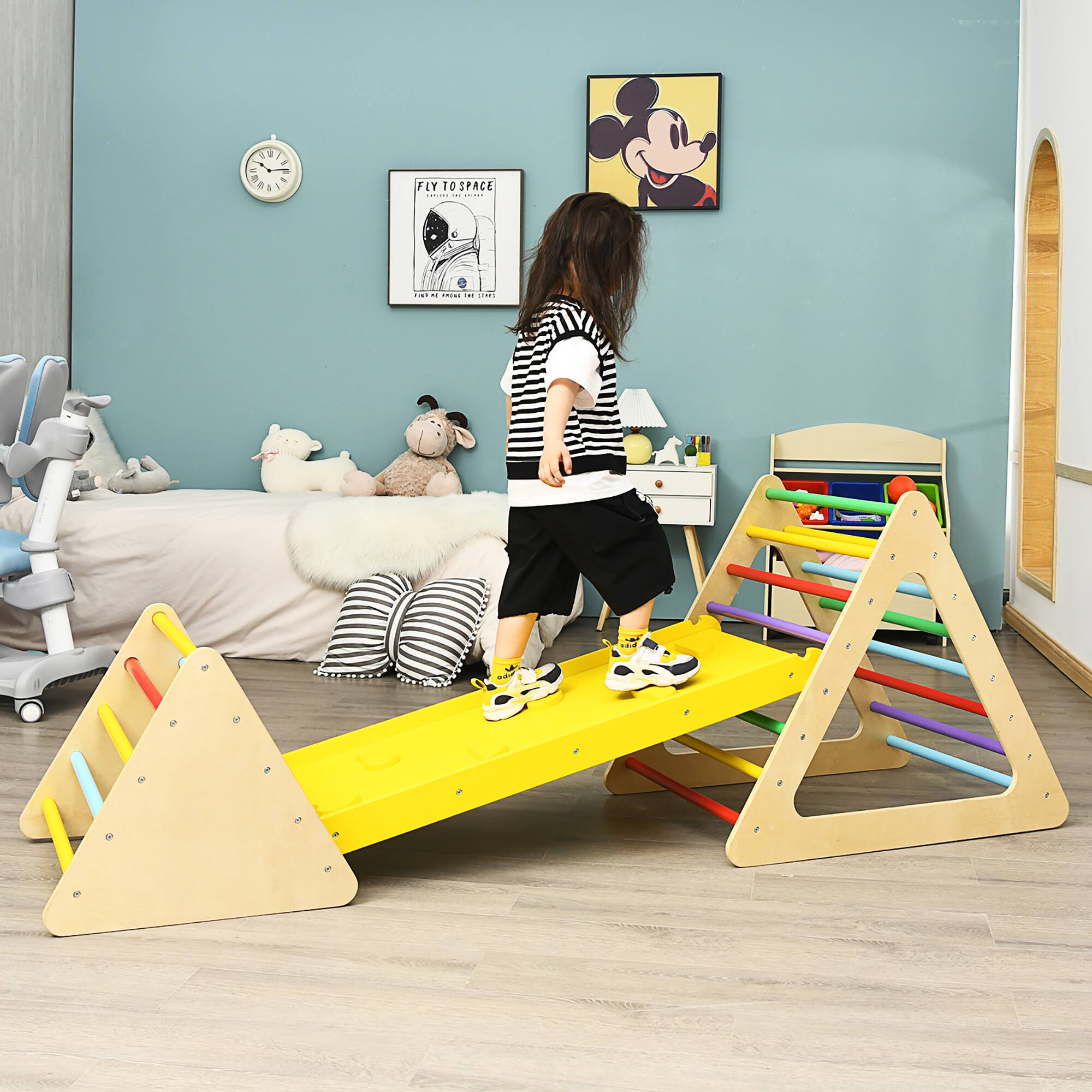Alt View 1. Costway - Costway 3 in 1 Kids Climbing Ladder Set 2 Triangle Climbers w/Ramp for Sliding & Climbing - Multicolor.