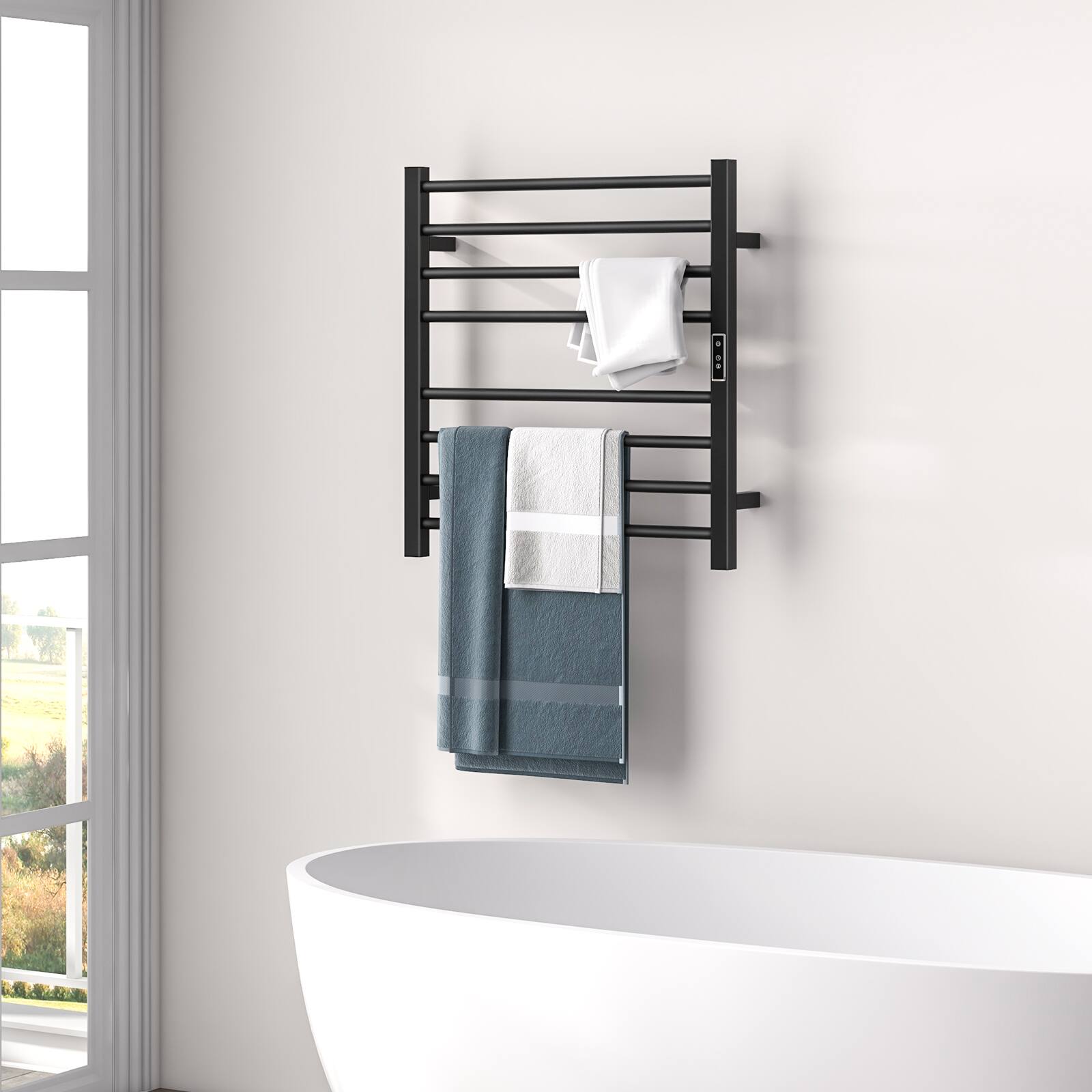 Alt View 3. Costway - Costway 2-in-1 Towel Warmer Rack Freestanding Wall Mounted with LED Display Built-in Timer - Black.
