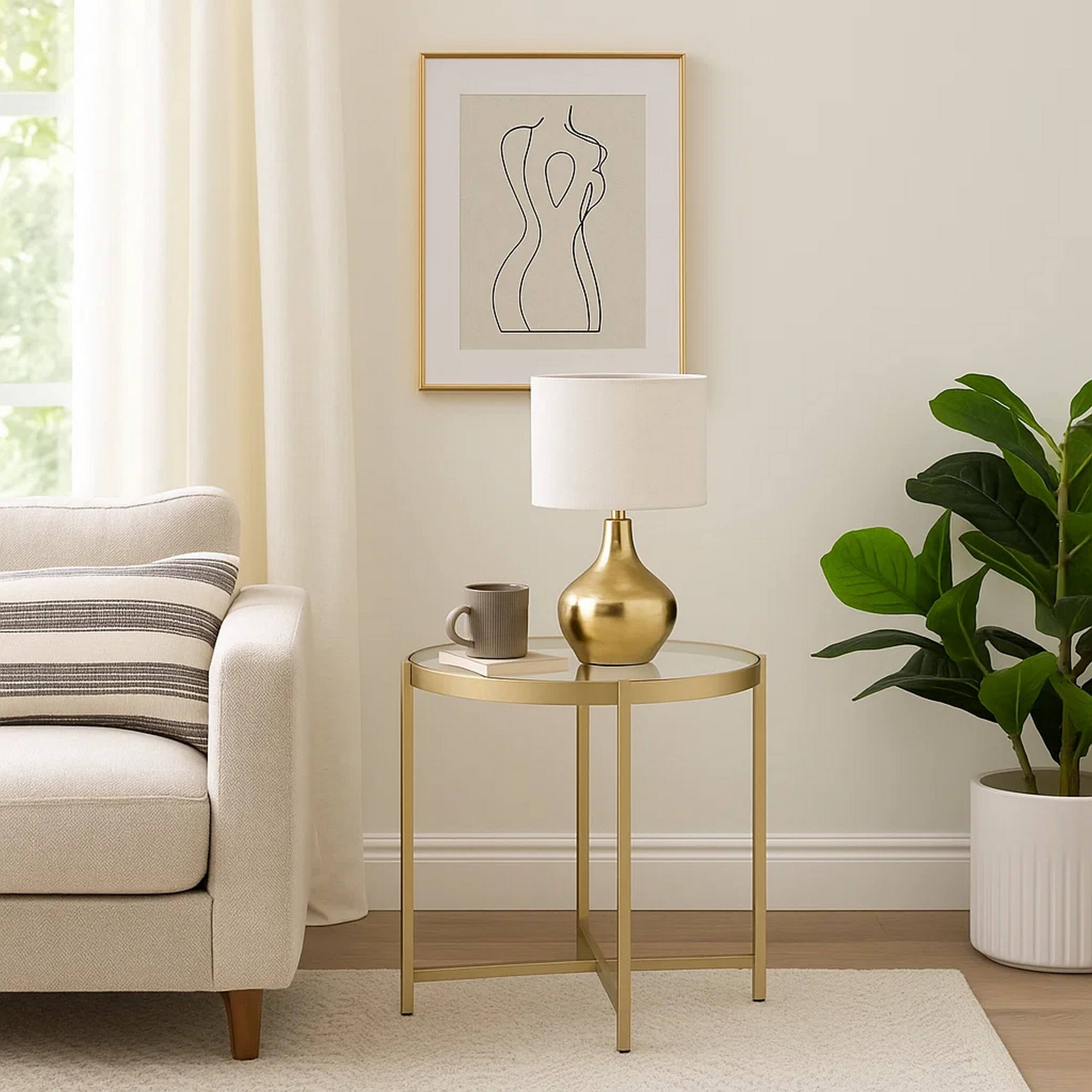 Alt View 6. Manhattan Lane - End Table with Round Glass Top and Metal Frame - Gold.