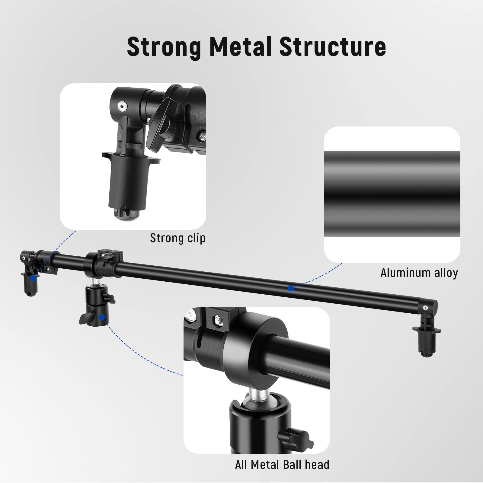 Strong Metal Structure  
Strong clip  
Aluminum alloy  
All Metal Ball head