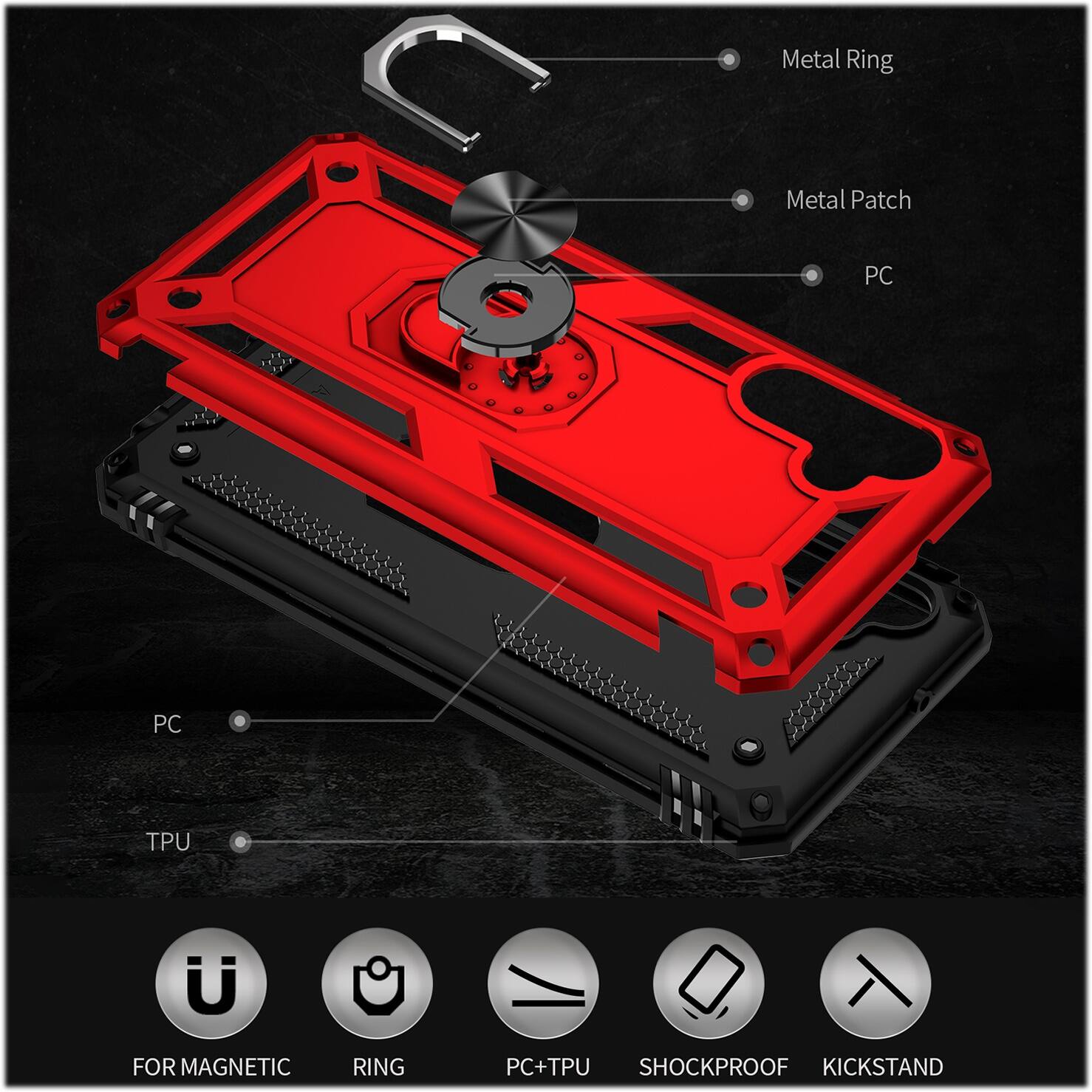 Alt View 13. SaharaCase - Military Kickstand Series Case for Samsung Galaxy A13 5G - Red.