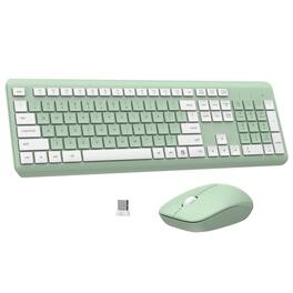 Luckbyte - Wireless Keyboard and Mouse Combo 2.4GHz Full Size 1600 DPI Silent Ergonomic Input Peripherals - Green