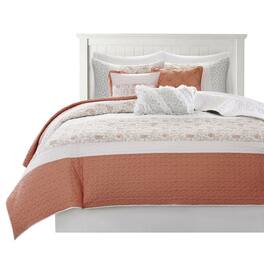Gracie Mills - Singleton Reversible Paisley Lace 6-Piece Cotton Percale Quilt Set - Coral