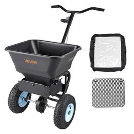 VEVOR - Lawn Spreader, 100LBS Capacity, Walk-Behind Push Spreader, 0-9.8ft Spreading Width, 13 in All Terrain Pneumatic Tires - Black