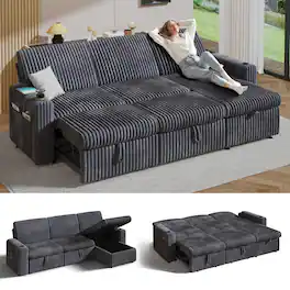Vipbear - 101” Sectional Sleeper Sofa Bed with Pull Out Bed, L Shaped Couch Sleeper Sofa with Reclining Backrest - Gray