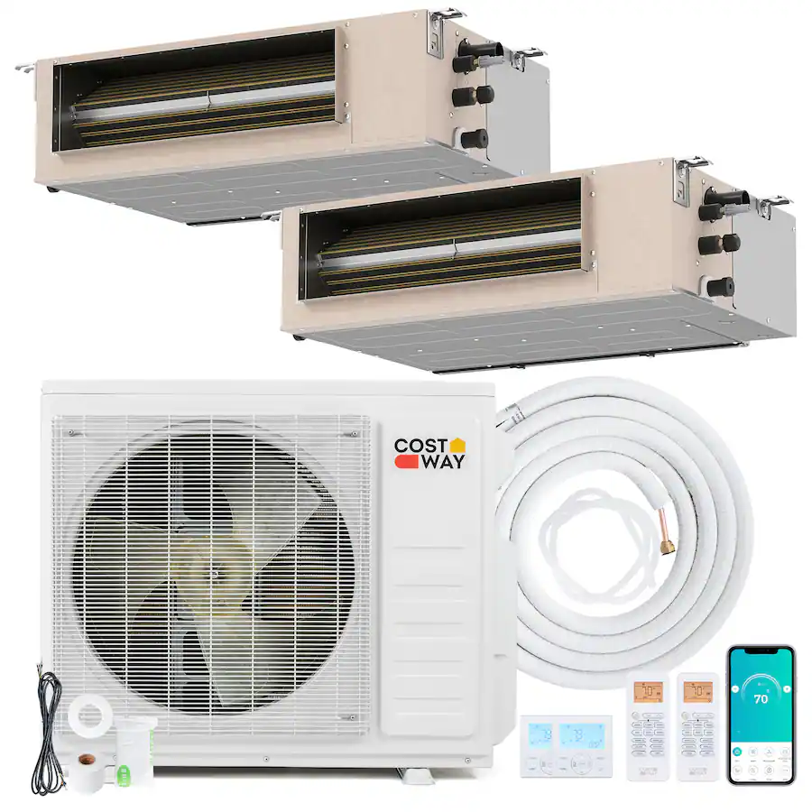 Square Off Pro Features Costway X Pro 27000 BTU 2 Zone 12K +12K Concealed Ducted Mini Split AC ...