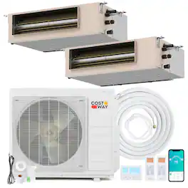 Costway - X-Pro 27000 BTU 2 Zone 12K +12K Concealed Ducted Mini Split AC, 24 SEER2, WiFi Enabled - White