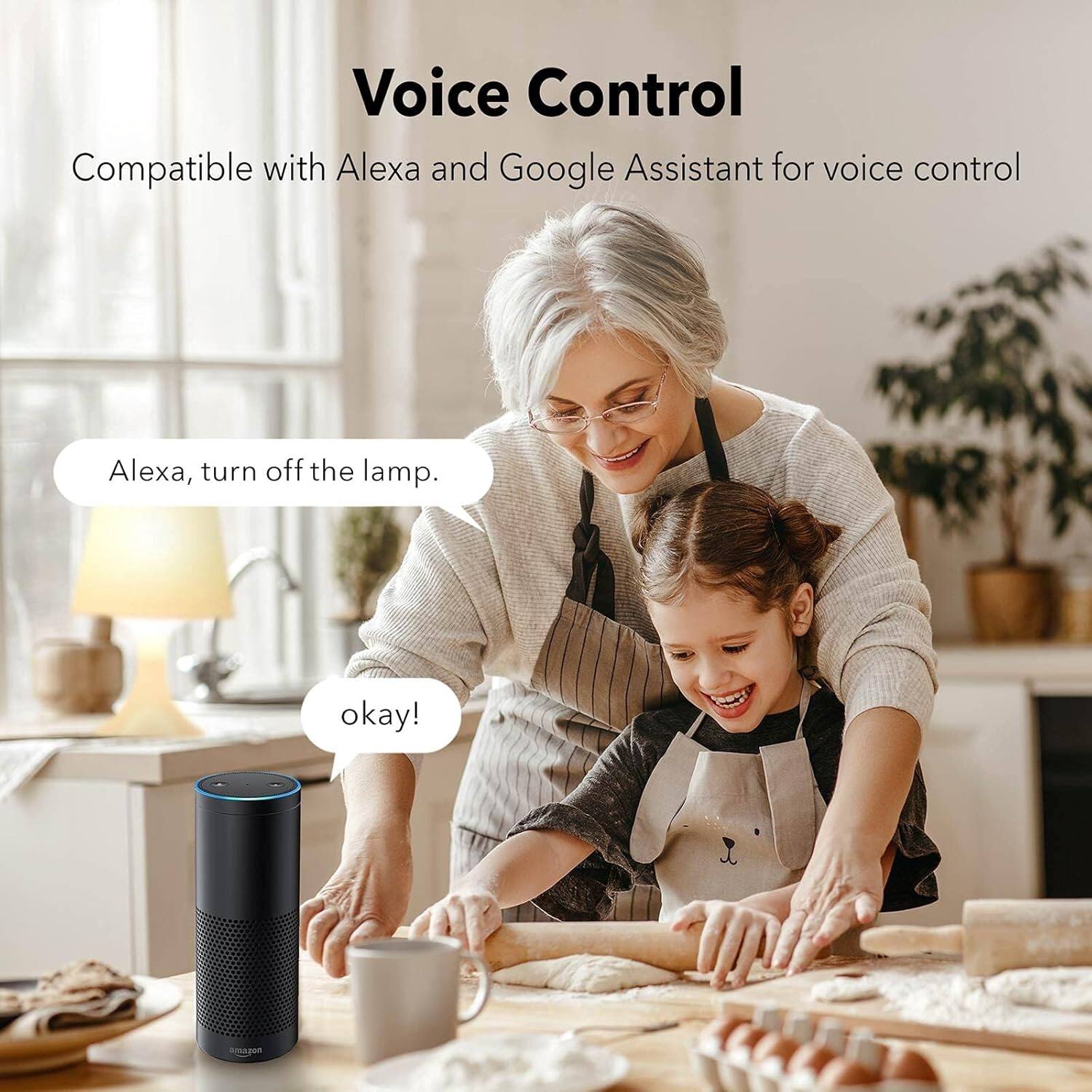 Voice Control

Compatible with Alexa and Google Assistant for voice control

Alexa, turn off the lamp.

okay!