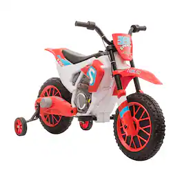 Ecooso - 12V Kids Electric Dirt Bike with Training Wheels, LED Lights & Realistic Design - Red