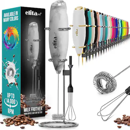 AVAILABLE IN MANY COLORS
elita pro
UP TO 14,000 RPM
MILK FROTHER
YOUR COFFEE JUST GOT BETTER