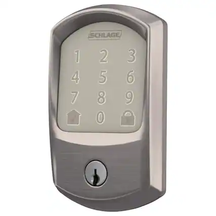 Front. Schlage - Schlage Encode Satin Nickel Metal Wi-Fi Deadbolt - Satin Nickel.