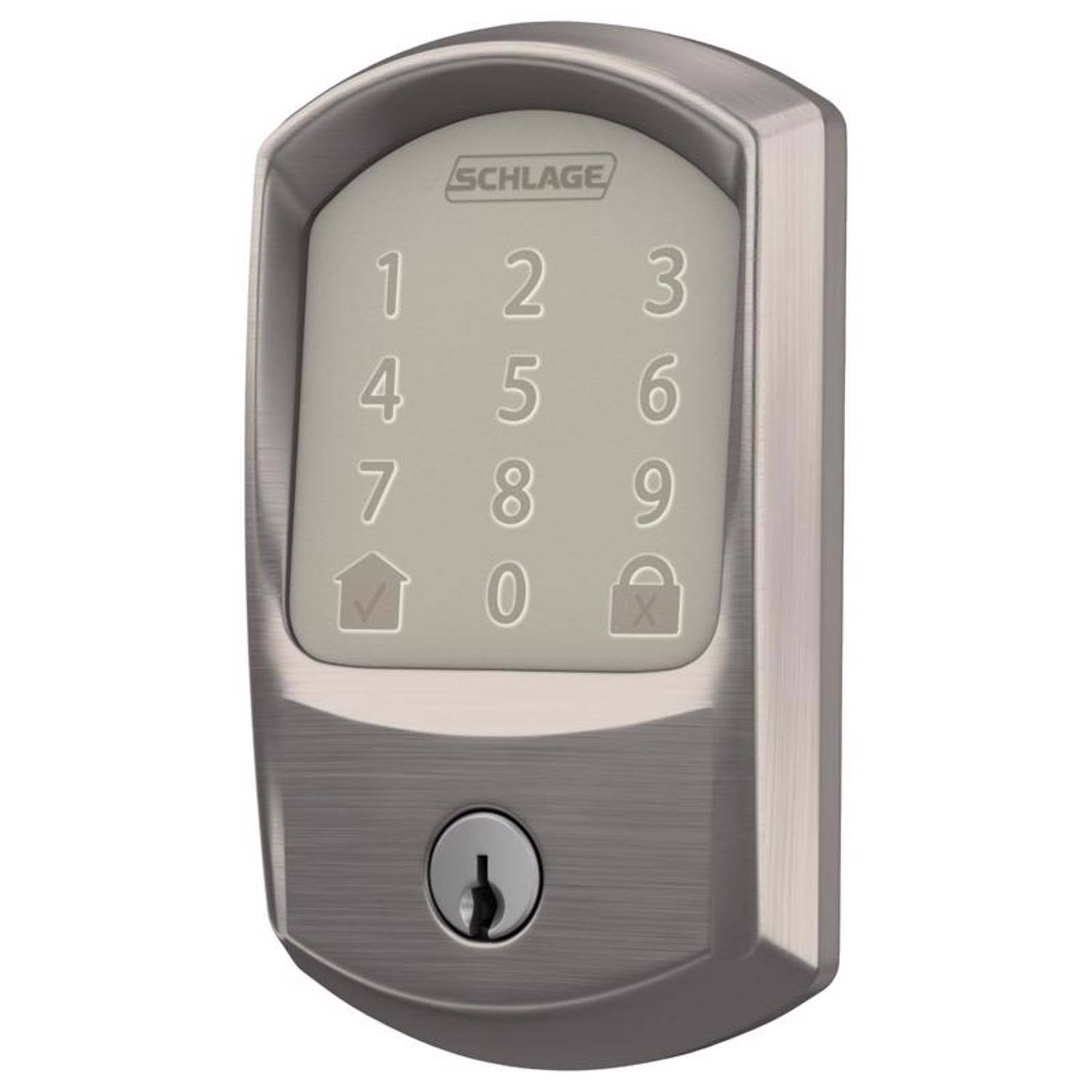Front. Schlage - Schlage Encode Satin Nickel Metal Wi-Fi Deadbolt - Satin Nickel.