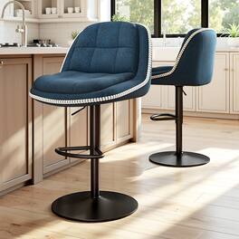 Brick Attic - 26"-34" Adjustable Height Swivel Bar Stool, 360° Rotating Upholstered Stool with Dual-Layer Cushion, 2-piece set - Navy Blue