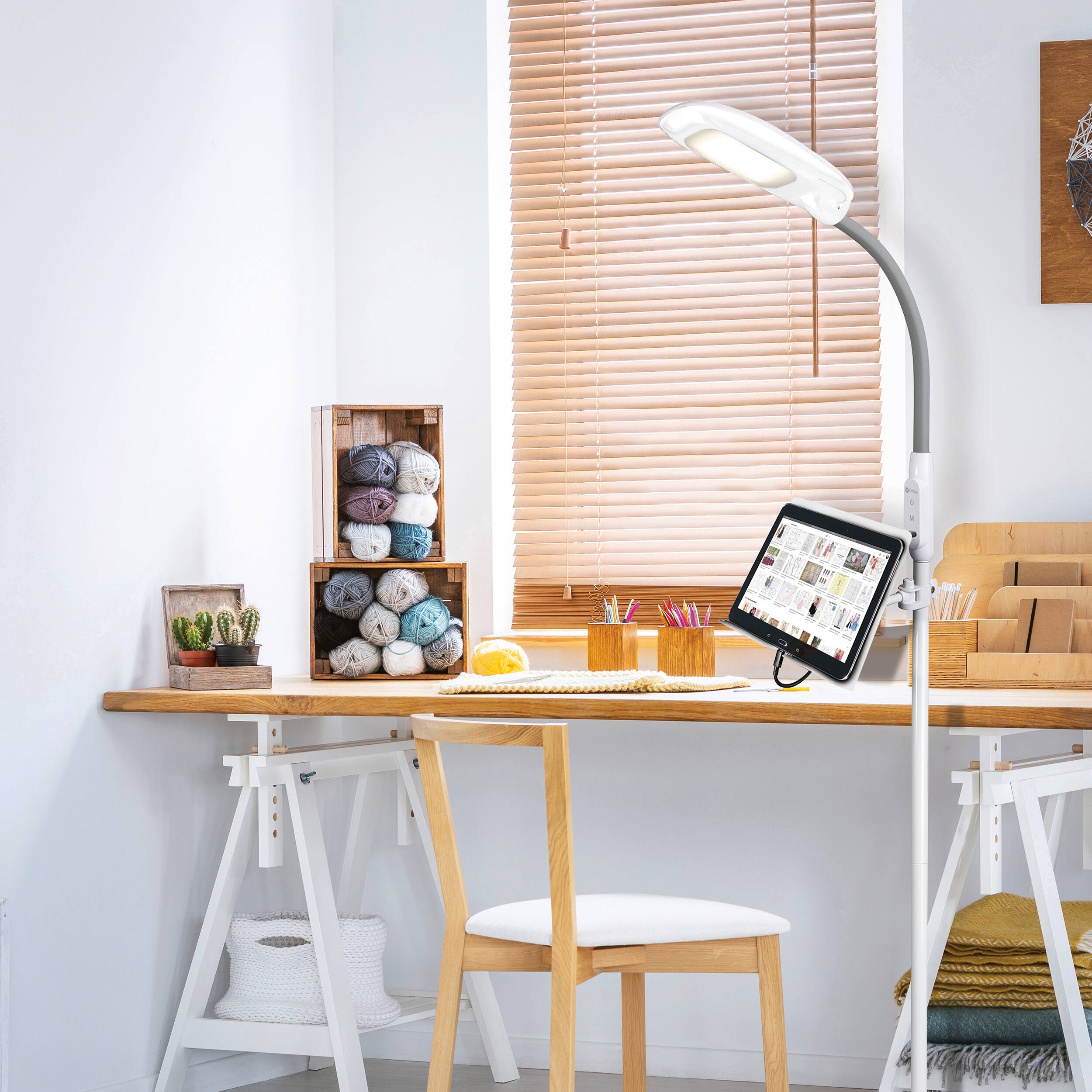 Angle. OttLite - LED Floor Lamp with USB and Tablet Stand - White.