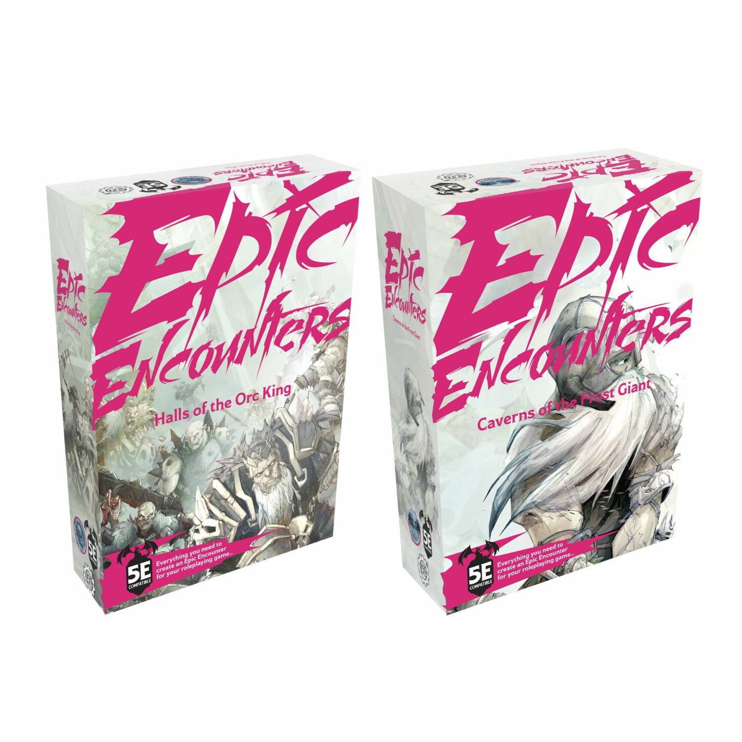 Epic Encounters  
Halls of the Orc King  

Epic Encounters  
Caverns of the Frost Giant  

Everything you need for an Epic 5E roleplaying game.