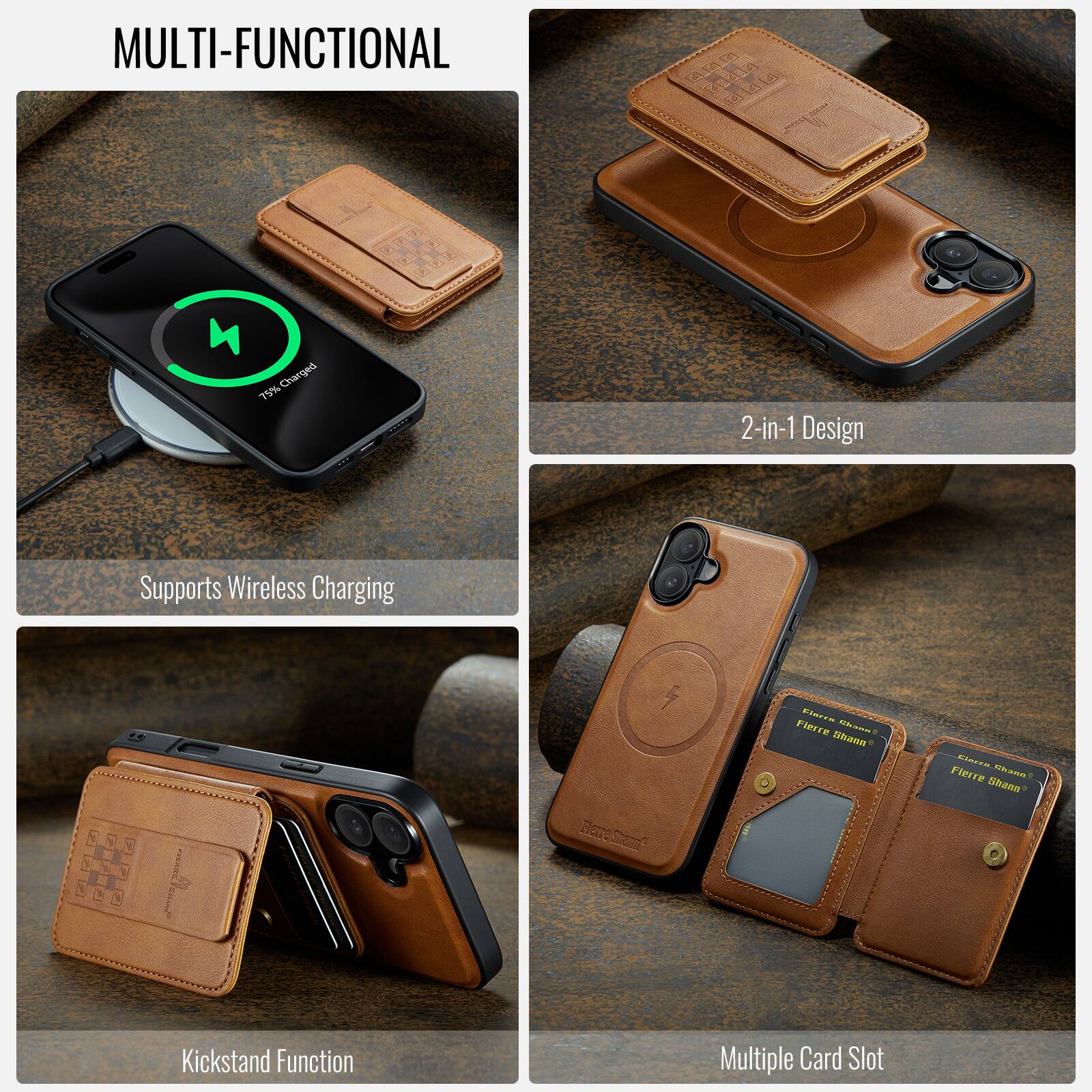 MULTI-FUNCTIONAL

- 2-in-1 Design
- Supports Wireless Charging
- Kickstand Function
- Multiple Card Slot
