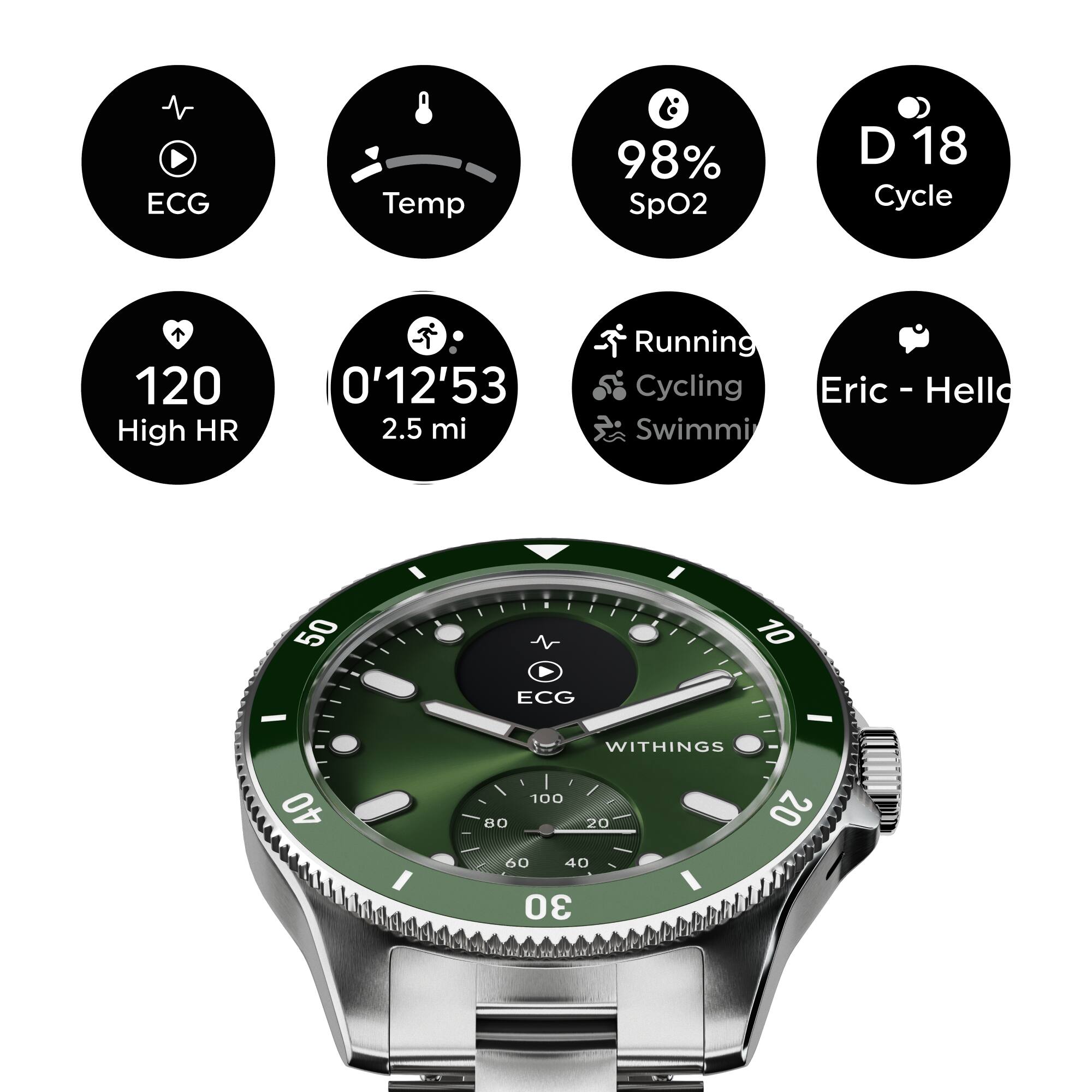 Left. Withings - ScanWatch Nova - Premium Heart Health Hybrid Smartwatch - 43mm - Green.