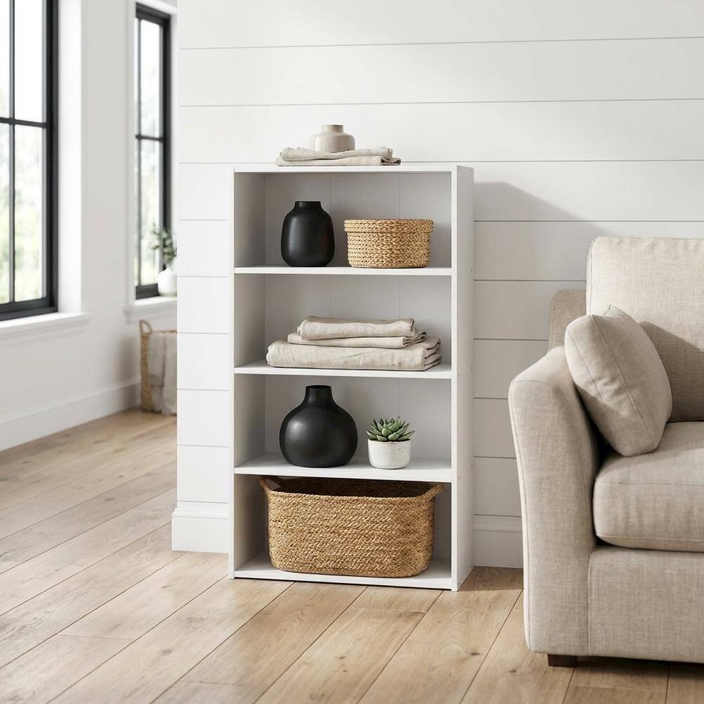Angle. FurniFact - Engineered Wood Bookcase with Open Shelving for Home Office and Living Room - White.
