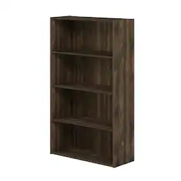 FurniFact - Wooden 4-Tier Open Shelf with Ample Storage in Walnut Finish - Columbia Walnut